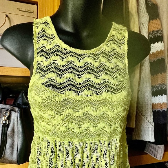 ⭐️BOGO FREE⭐️ FREE PEOPLE Madame Butterfly Lace Tank Dress in Lemon-lime - Picture 8 of 14